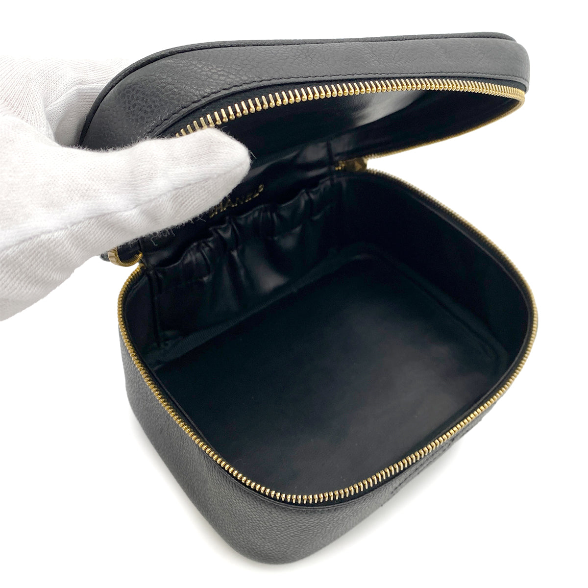 CHANEL VINTAGE VANITY HAND BAG BLACK CAVIAR SKIN 90253868
