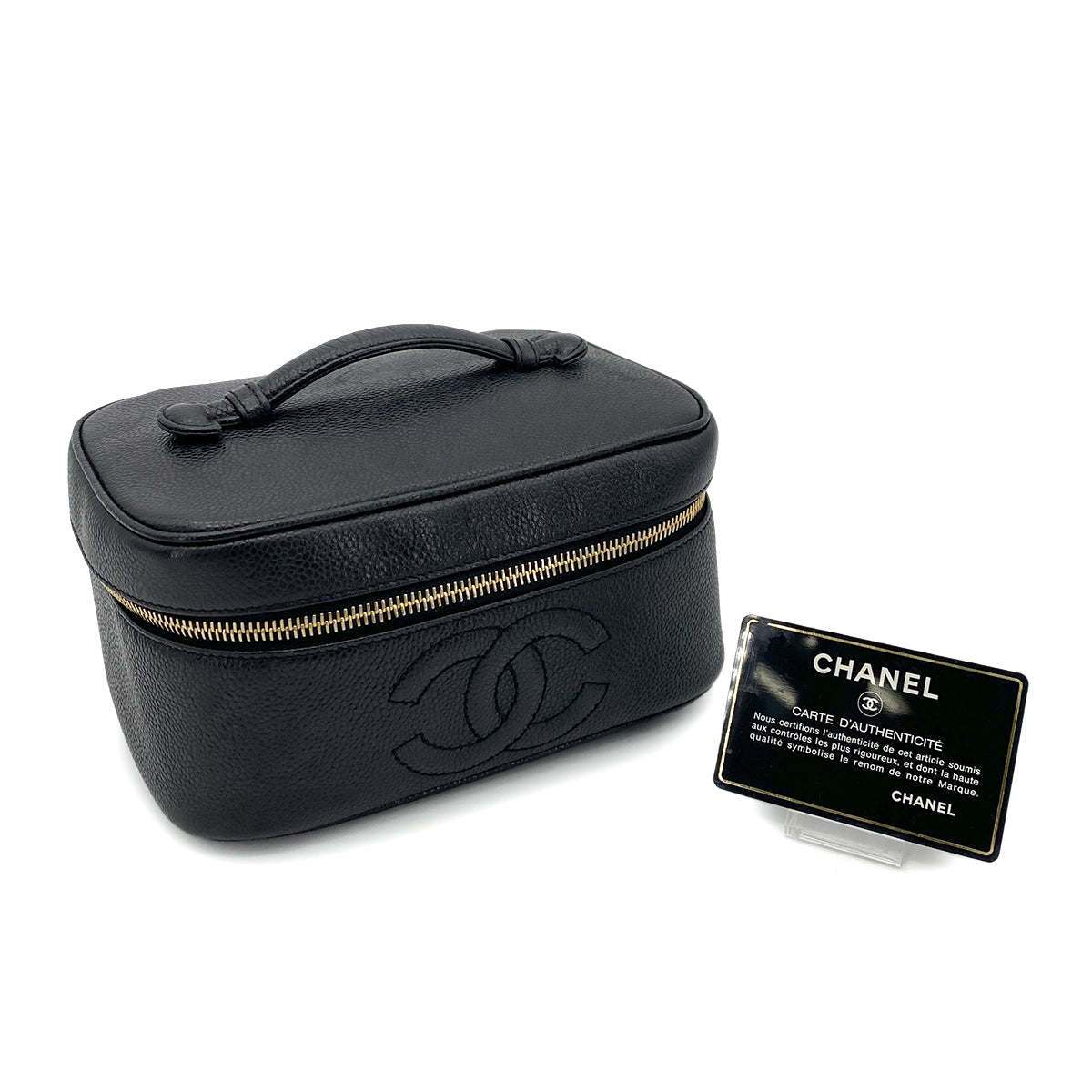 CHANEL VINTAGE VANITY HAND BAG BLACK CAVIAR SKIN 90253868