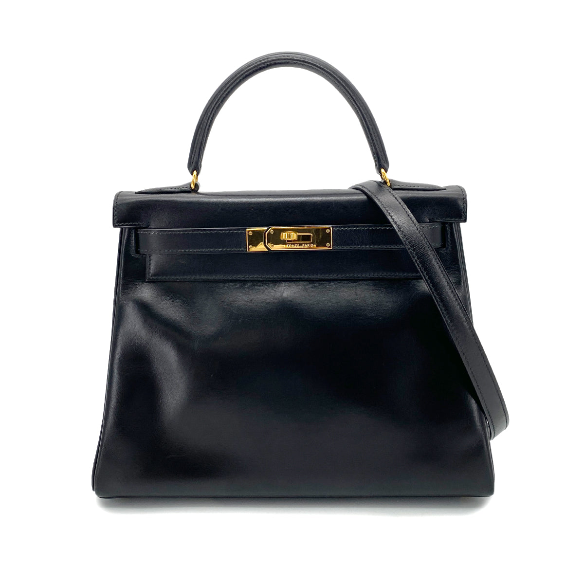 HERMES KELLY 28 RETOURNE BLACK BOX CALF HAND BAG 〇U GHW 90253869