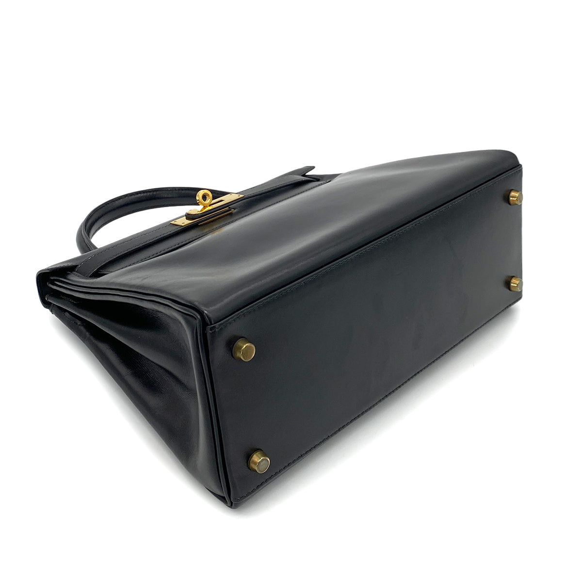 HERMES KELLY 28 RETOURNE BLACK BOX CALF HAND BAG 〇U GHW 90253869