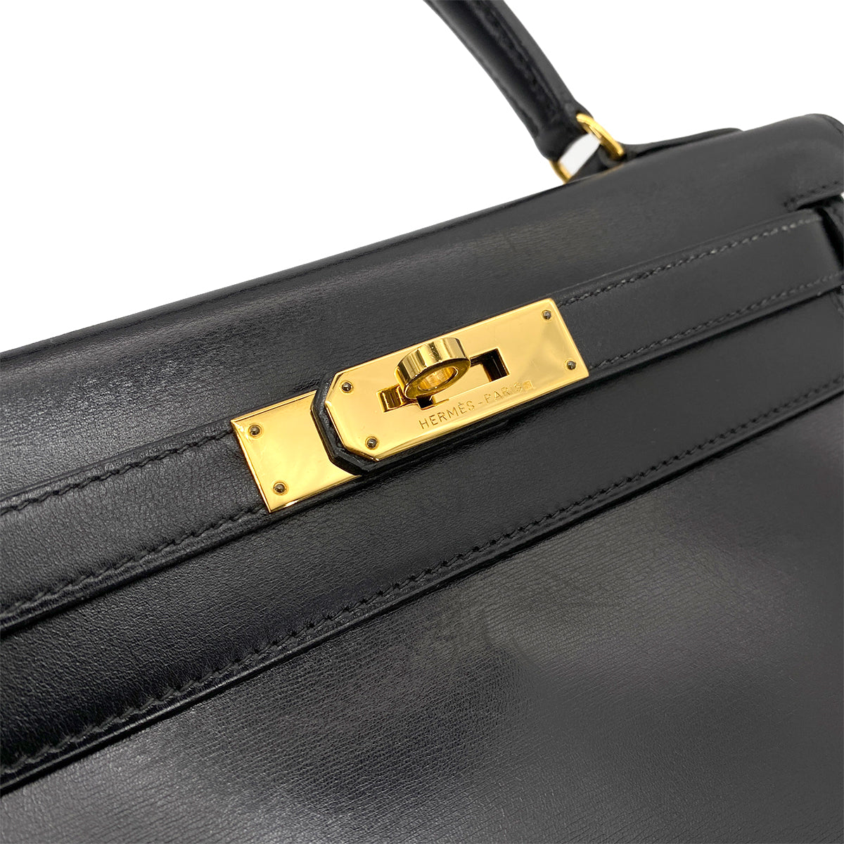 HERMES KELLY 28 RETOURNE BLACK BOX CALF HAND BAG 〇U GHW 90253869