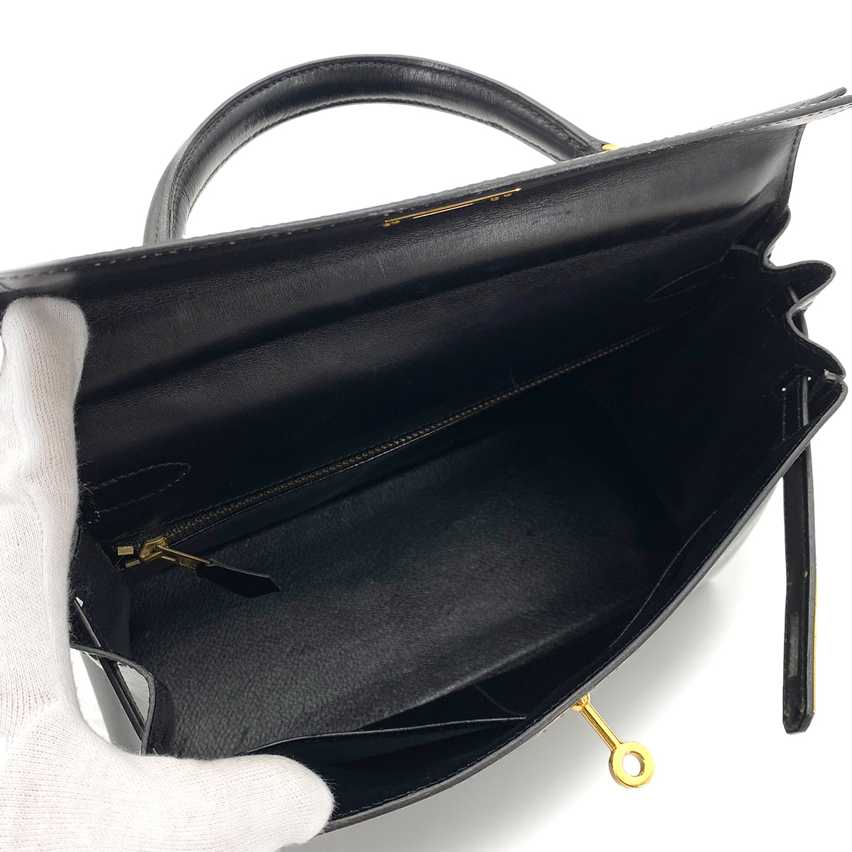 HERMES KELLY 28 RETOURNE BLACK BOX CALF HAND BAG 〇U GHW 90253869