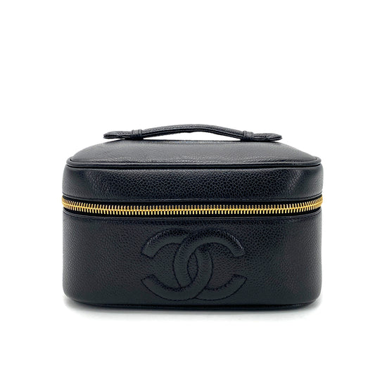 CHANEL VINTAGE VANITY HAND BAG BLACK CAVIAR SKIN 90253874
