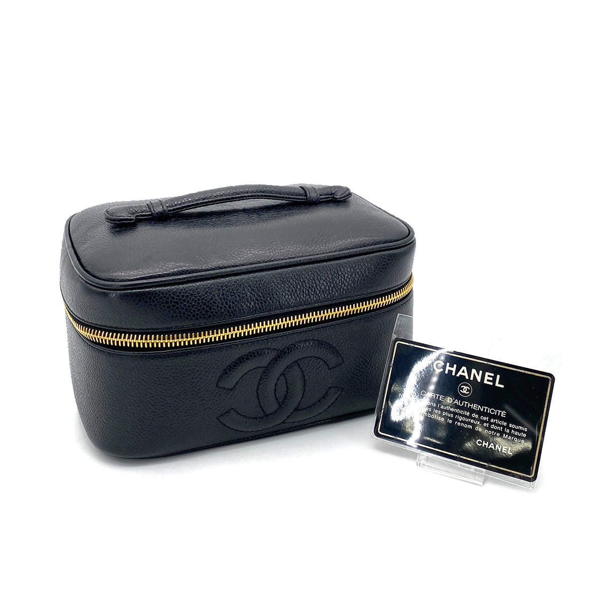 CHANEL VINTAGE VANITY HAND BAG BLACK CAVIAR SKIN 90253874