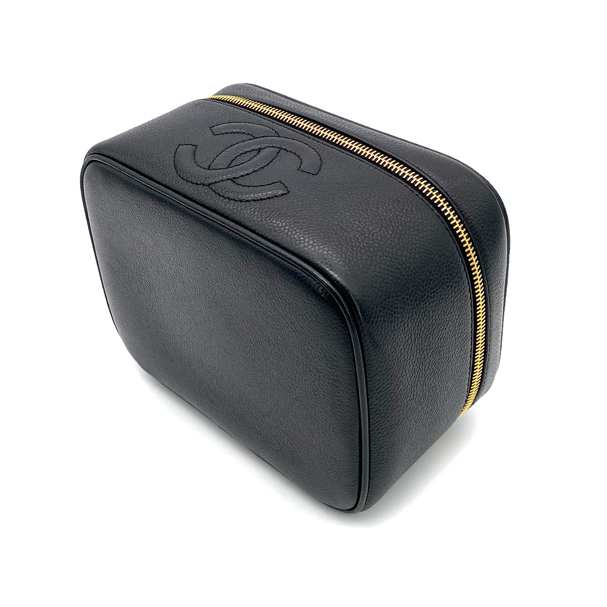 CHANEL VINTAGE VANITY HAND BAG BLACK CAVIAR SKIN 90253874