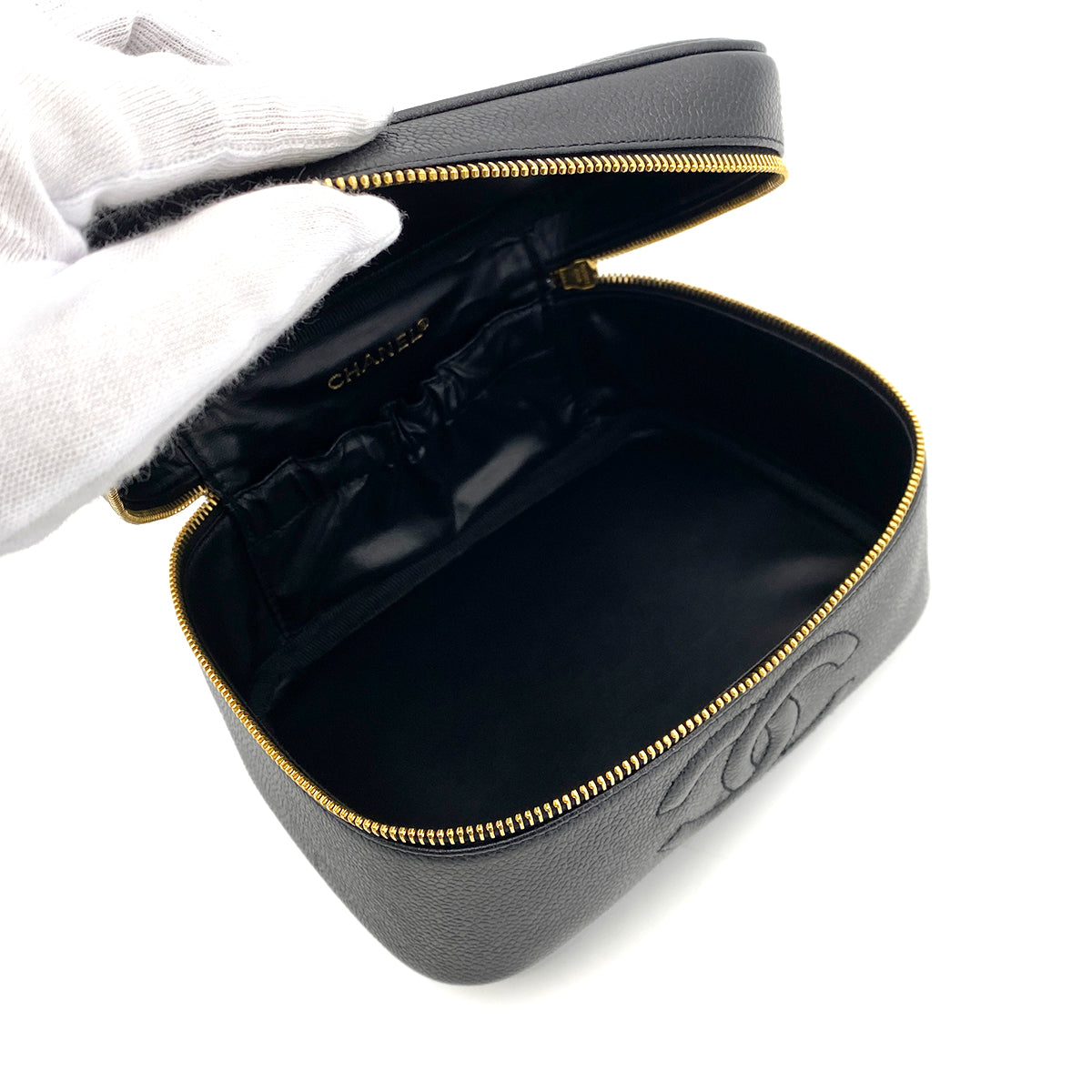 CHANEL VINTAGE VANITY HAND BAG BLACK CAVIAR SKIN 90253874