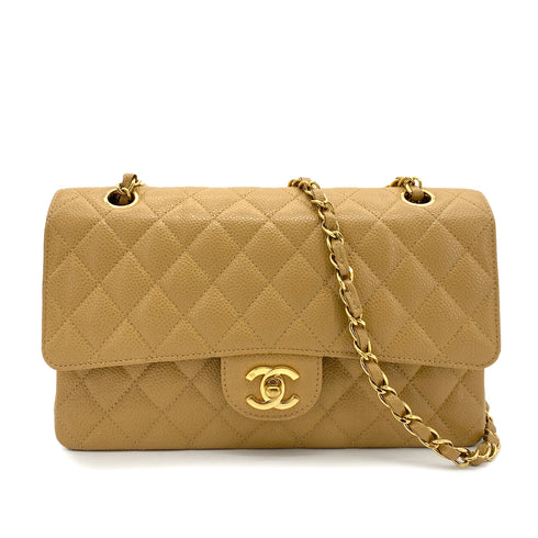 CHANEL VINTAGE CLASSIC FLAP MEDIUM CHAIN SHOULDER BAG BEIGE CAVIAR SKIN 90253882 - PURPOSE
