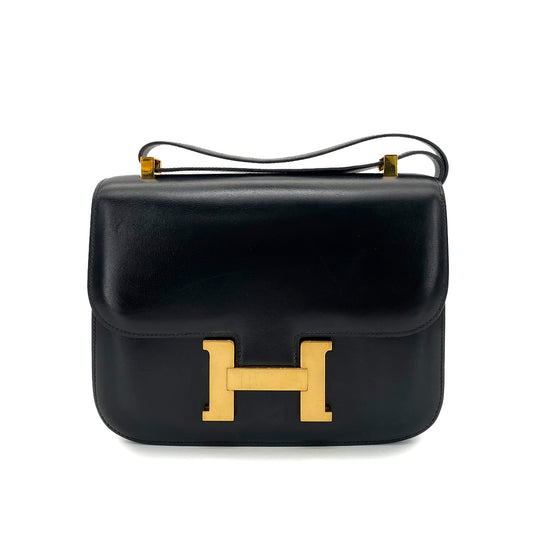 HERMES CONSTANCE BLACK BOXCALF SHOULDER BAG 〇J GHW 90253893
