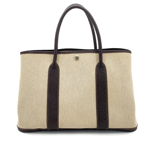 HERMES GARDEN PARTY 36 PM NATURAL MARRON TOILE H TOTE BAG □F 90253905