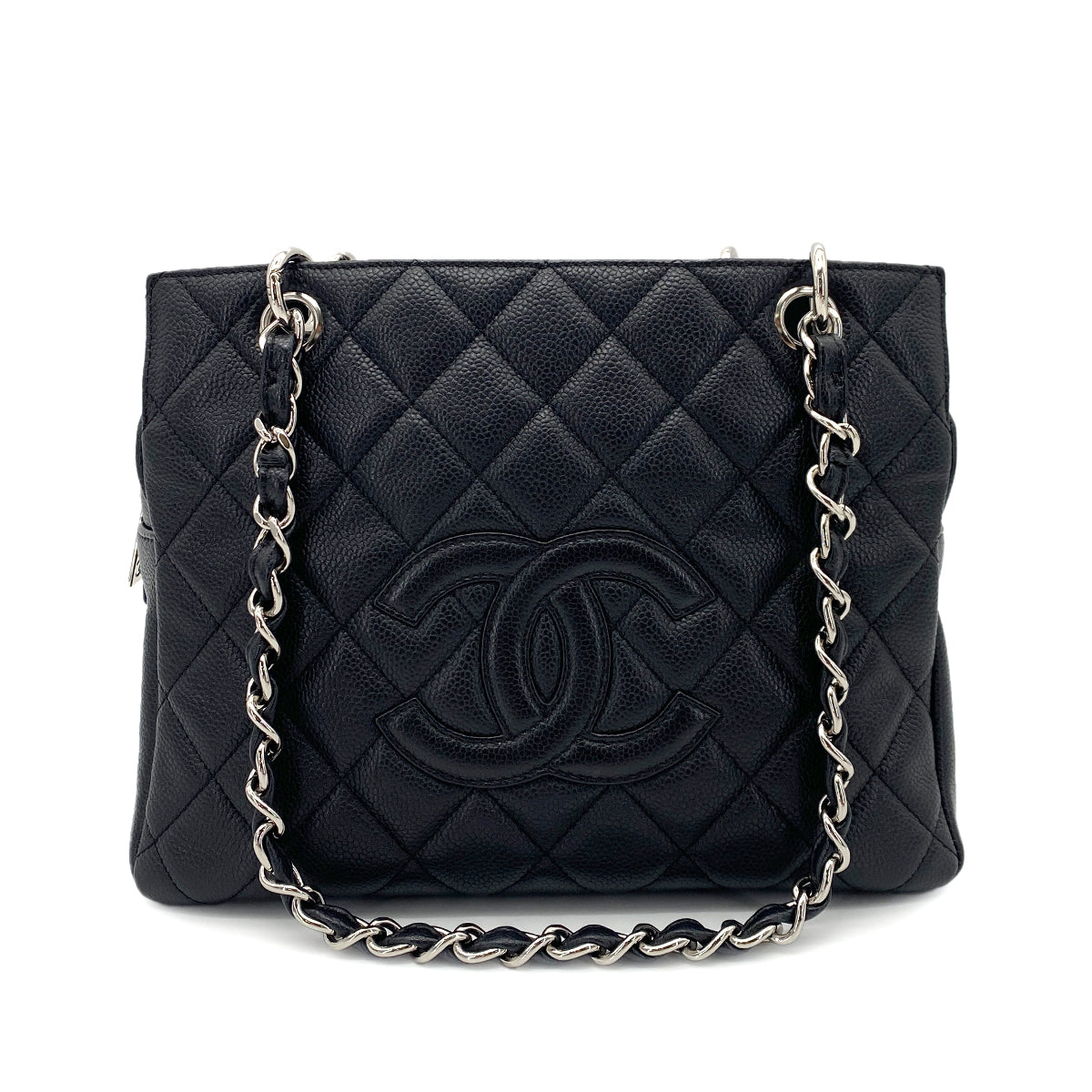 CHANEL VINTAGE MATELASSE CHAIN TOTE BAG BLACK CAVIAR SKIN SHW 90254597