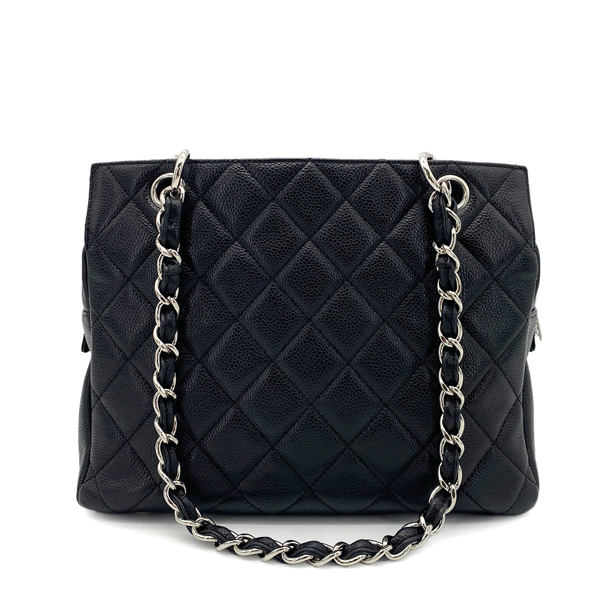 CHANEL VINTAGE MATELASSE CHAIN TOTE BAG BLACK CAVIAR SKIN SHW 90254597