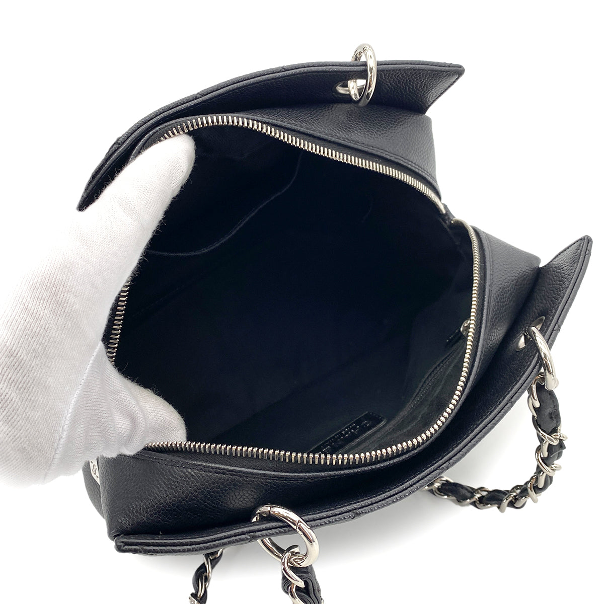 CHANEL VINTAGE MATELASSE CHAIN TOTE BAG BLACK CAVIAR SKIN SHW 90254597