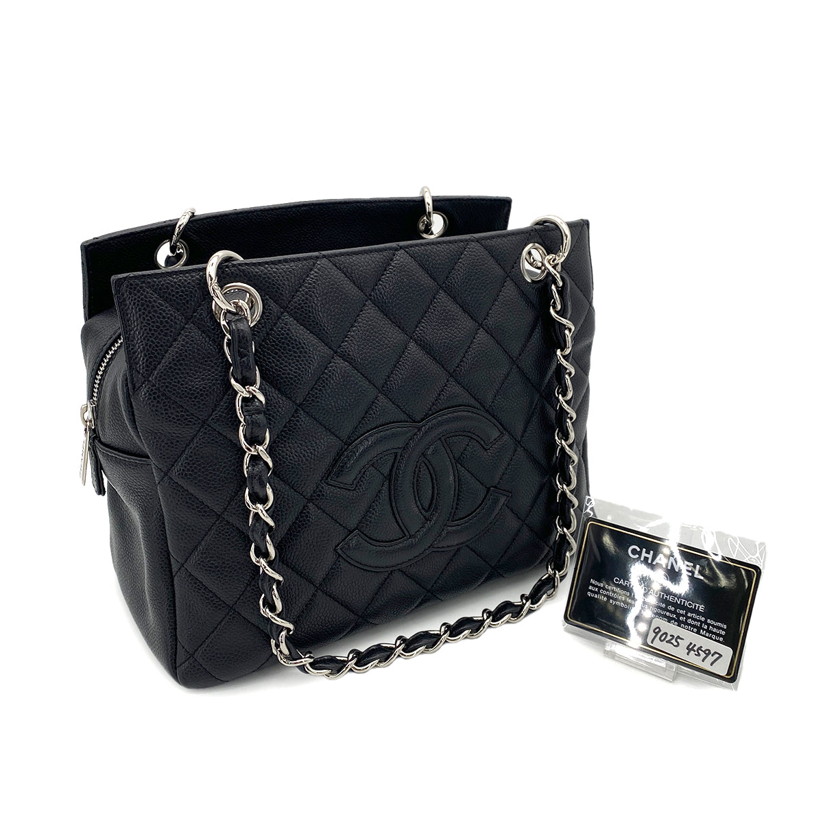 CHANEL VINTAGE MATELASSE CHAIN TOTE BAG BLACK CAVIAR SKIN SHW 90254597