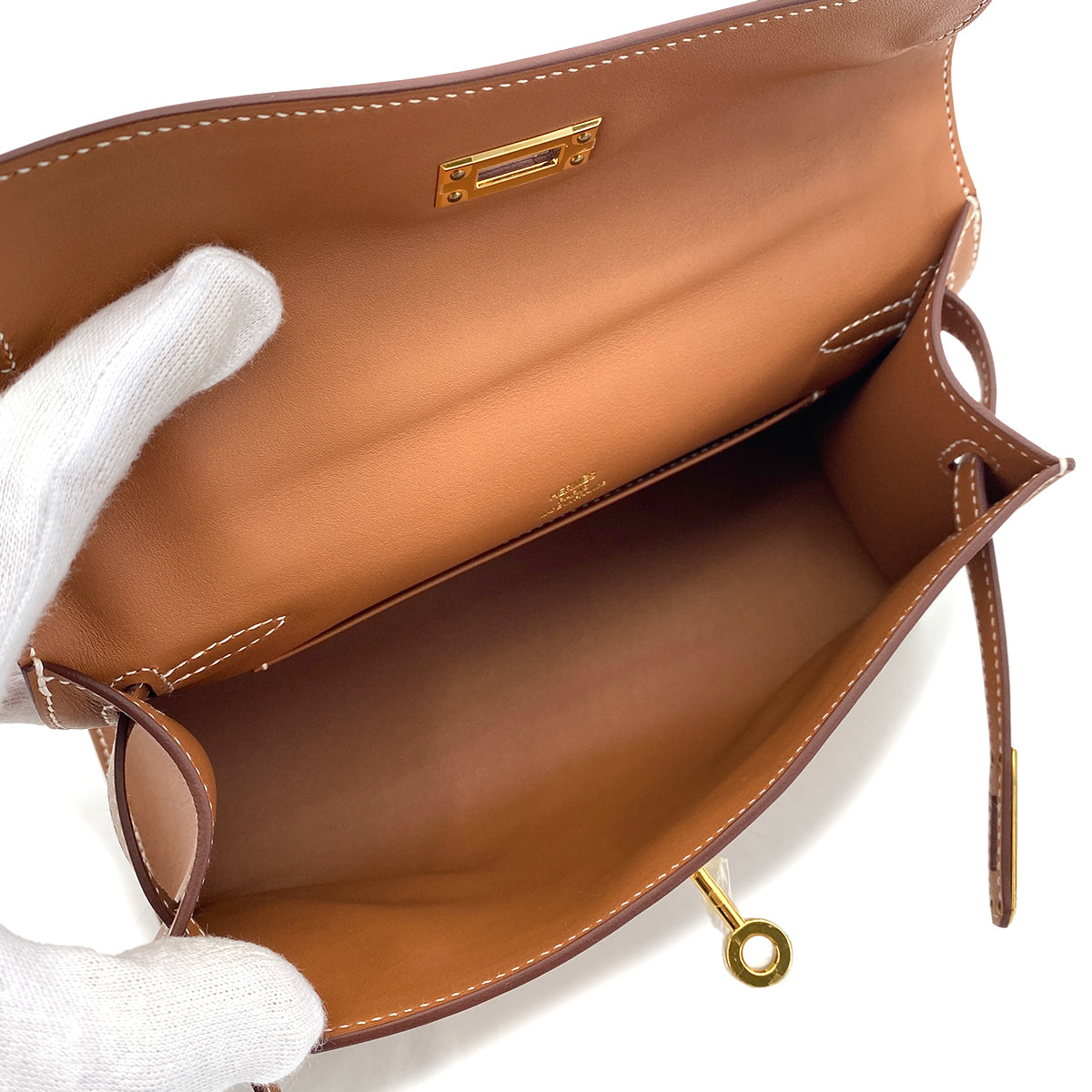 HERMES POCHETTE KELLY SELLIER GOLD SWIFT HAND BAG B GHW 90254603