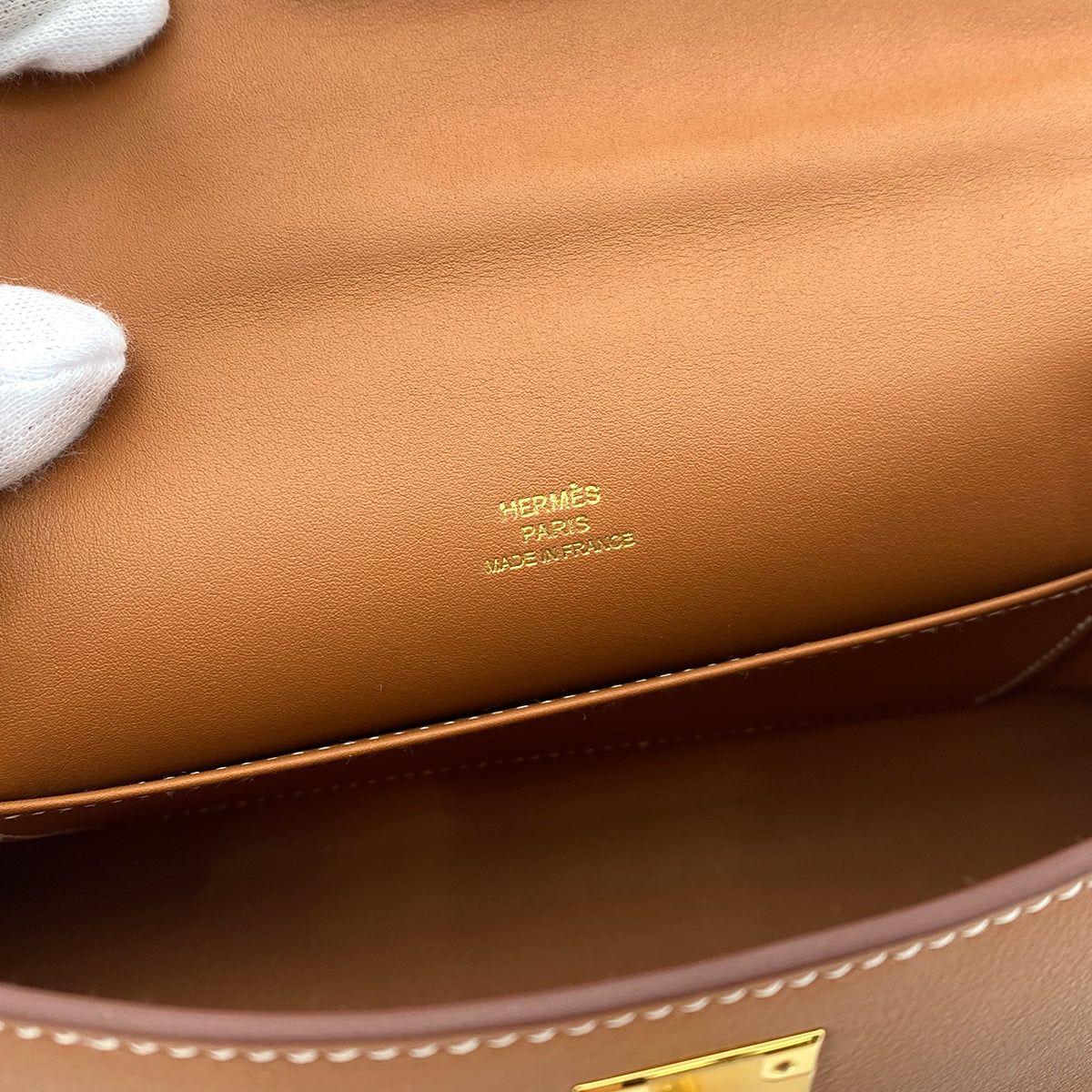 HERMES POCHETTE KELLY SELLIER GOLD SWIFT HAND BAG B GHW 90254603