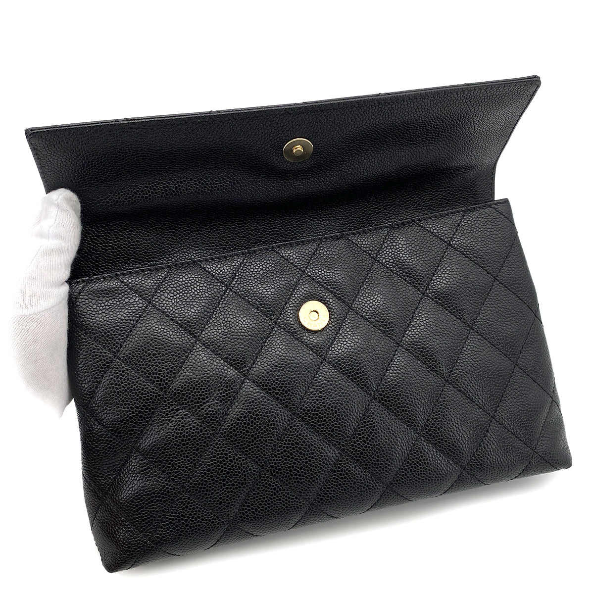 CHANEL VINTAGE MATELASSE CLUTCH BAG BLACK CAVIAR SKIN 90254604