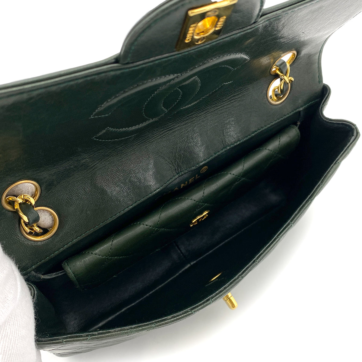 CHANEL VINTAGE MATELASSE CHAIN SHOULDER BAG GREEN LAMB SKIN 90254609