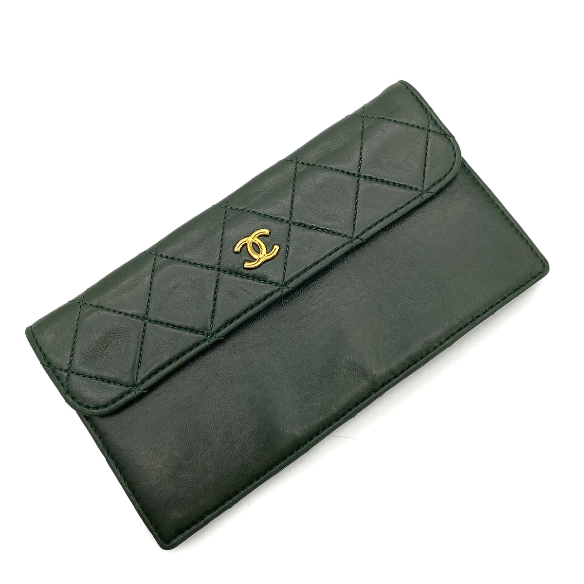 CHANEL VINTAGE MATELASSE CHAIN SHOULDER BAG GREEN LAMB SKIN 90254609