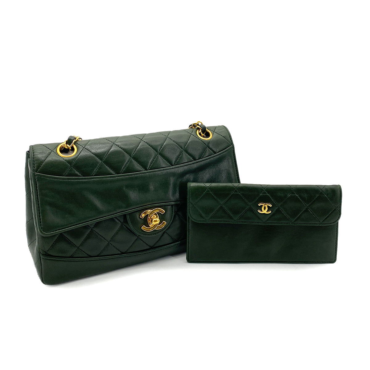 CHANEL VINTAGE MATELASSE CHAIN SHOULDER BAG GREEN LAMB SKIN 90254609