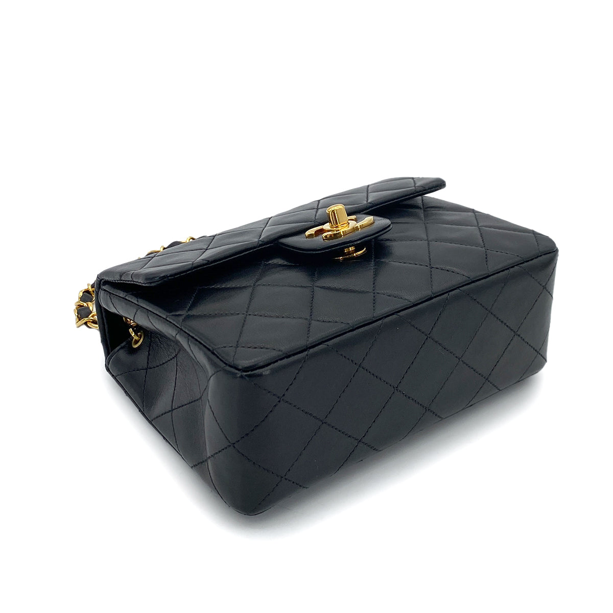 CHANEL VINTAGE MINI SQUARE 17 CHAIN SHOULDER BAG BLACK LAMB SKIN 90254610