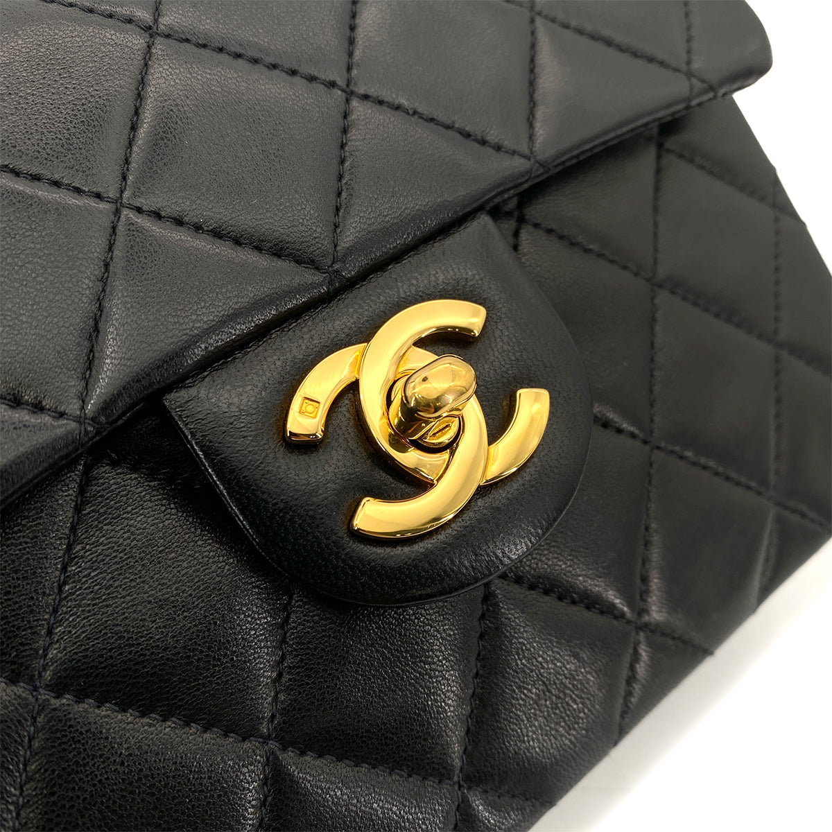 CHANEL VINTAGE MINI SQUARE 17 CHAIN SHOULDER BAG BLACK LAMB SKIN 90254610