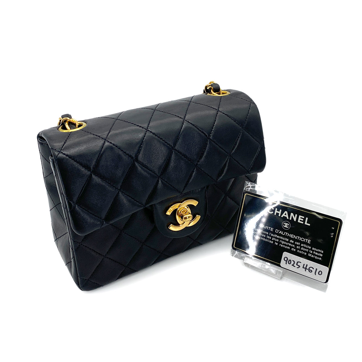 CHANEL VINTAGE MINI SQUARE 17 CHAIN SHOULDER BAG BLACK LAMB SKIN 90254610