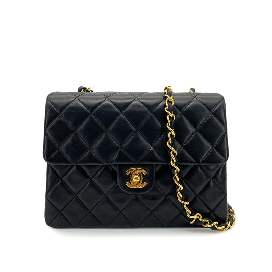 CHANEL VINTAGE MINI SQUARE 20 CHAIN SHOULDER BAG BLACK LAMB SKIN 90254613