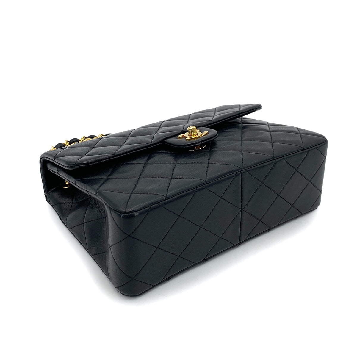 CHANEL VINTAGE MINI SQUARE 20 CHAIN SHOULDER BAG BLACK LAMB SKIN 90254613