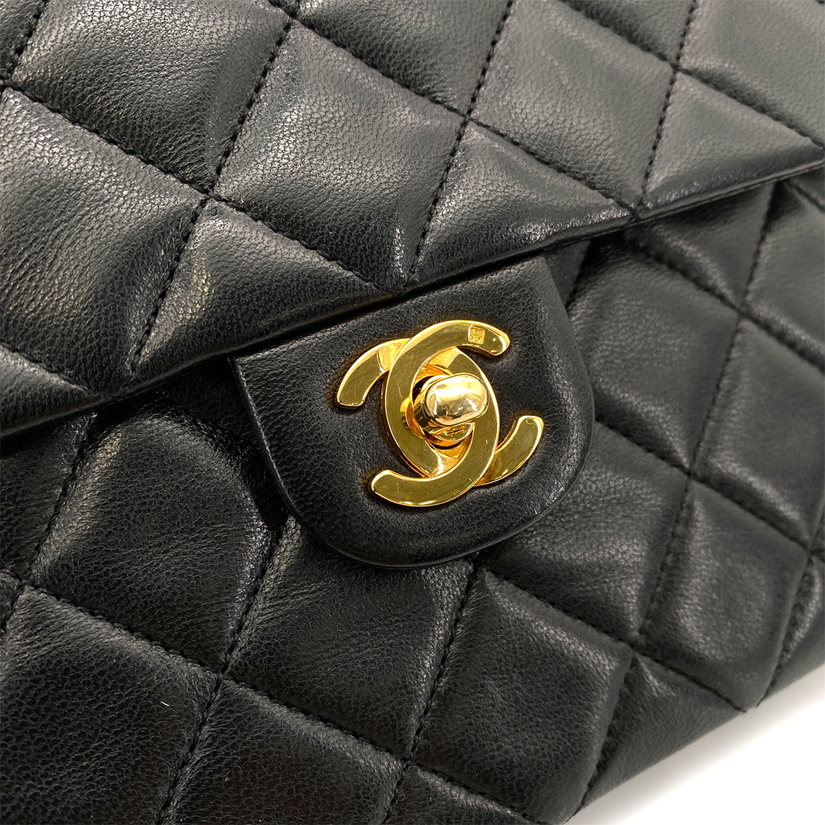 CHANEL VINTAGE MINI SQUARE 20 CHAIN SHOULDER BAG BLACK LAMB SKIN 90254613