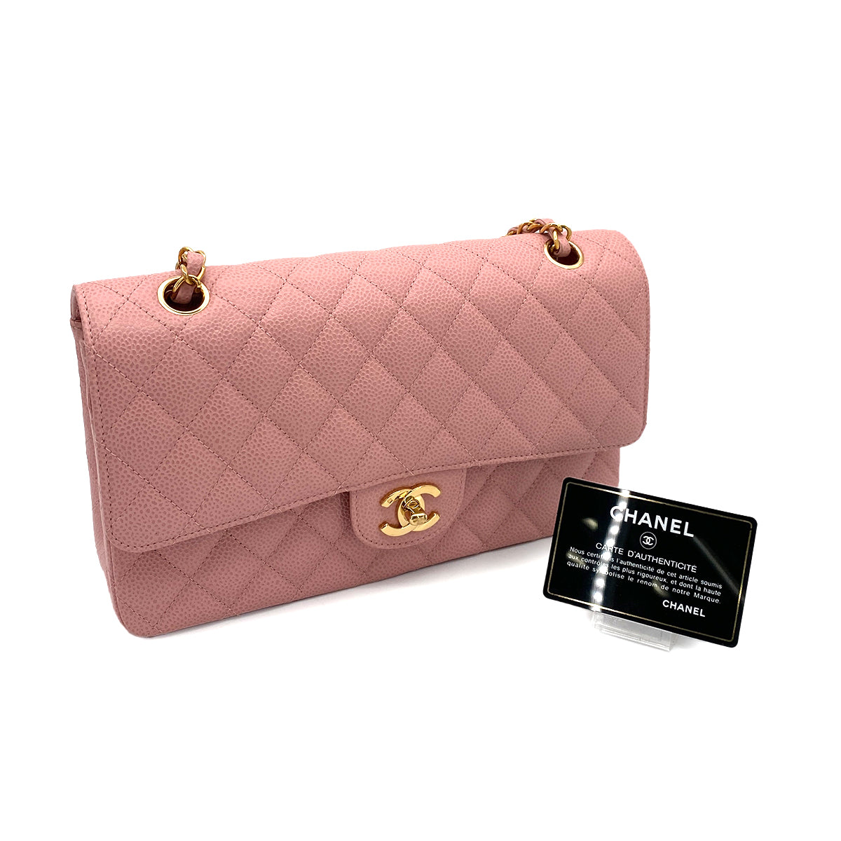 CHANEL VINTAGE CLASSIC FLAP MEDIUM CHAIN SHOULDER BAG PINK CAVIAR SKIN 90254614