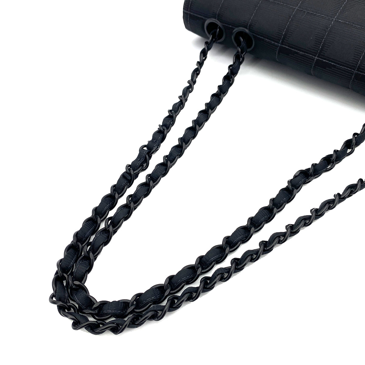 CHANEL VINTAGE NEW TRAVEL LINE CHAIN SHOULDER BAG BLACK CANVAS 90254615