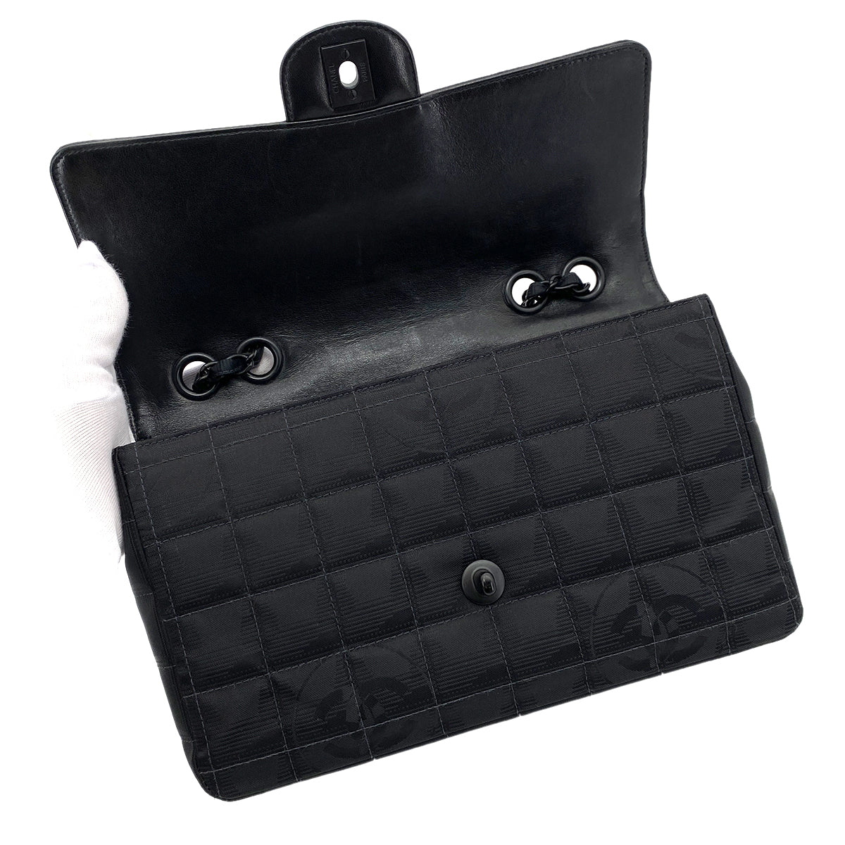 CHANEL VINTAGE NEW TRAVEL LINE CHAIN SHOULDER BAG BLACK CANVAS 90254615