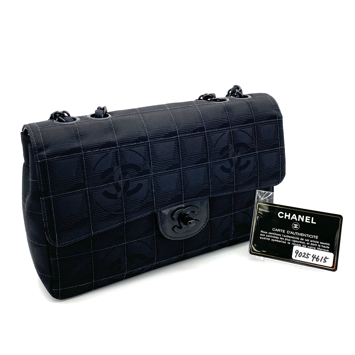 CHANEL VINTAGE NEW TRAVEL LINE CHAIN SHOULDER BAG BLACK CANVAS 90254615