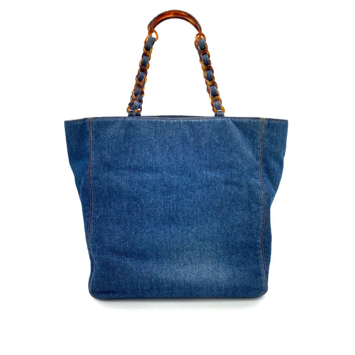 CHANEL VINTAGE DENIM BIG COCO TORTOISESHELL HANDLE CHAIN TOTE BAG 90254618