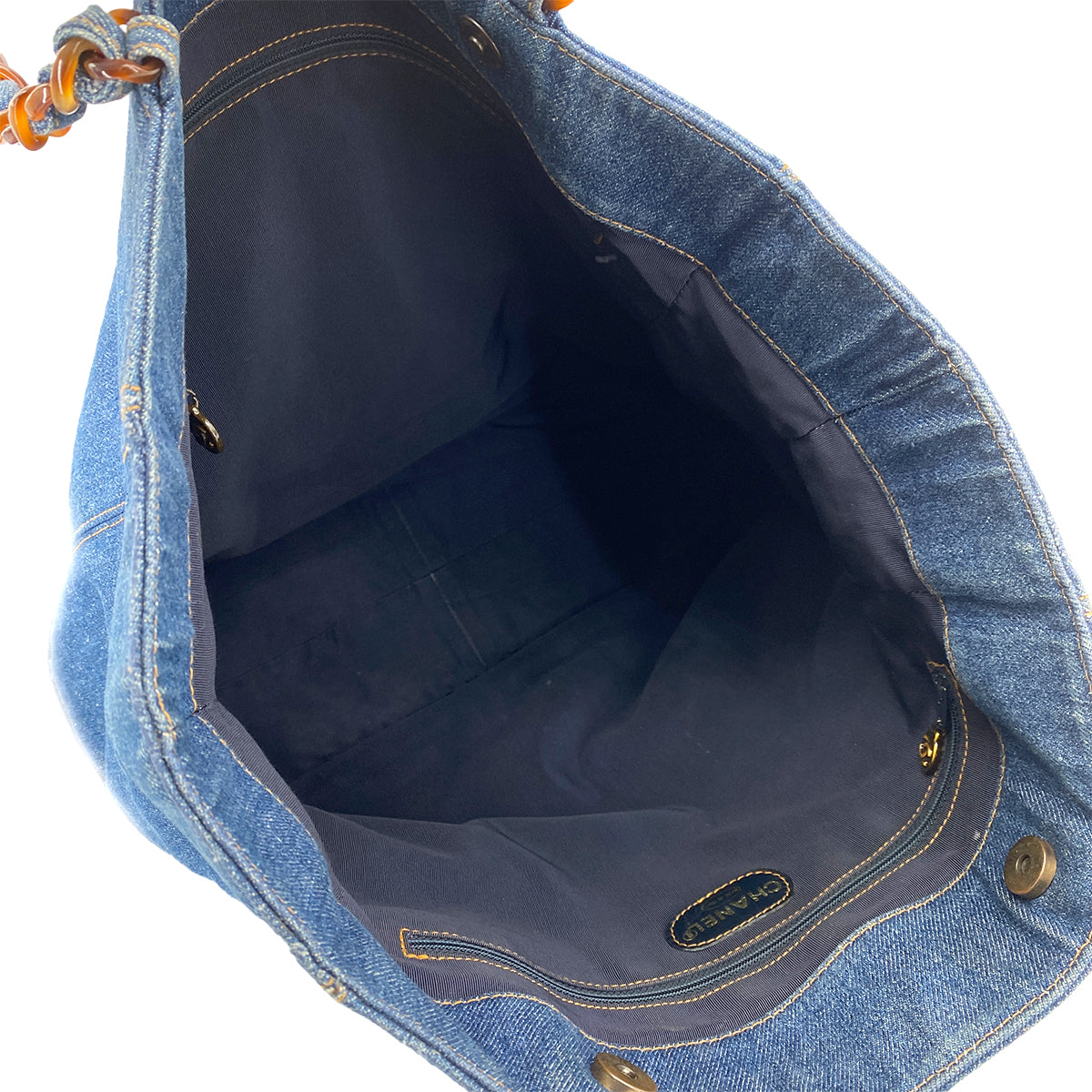 CHANEL VINTAGE DENIM BIG COCO TORTOISESHELL HANDLE CHAIN TOTE BAG 90254618