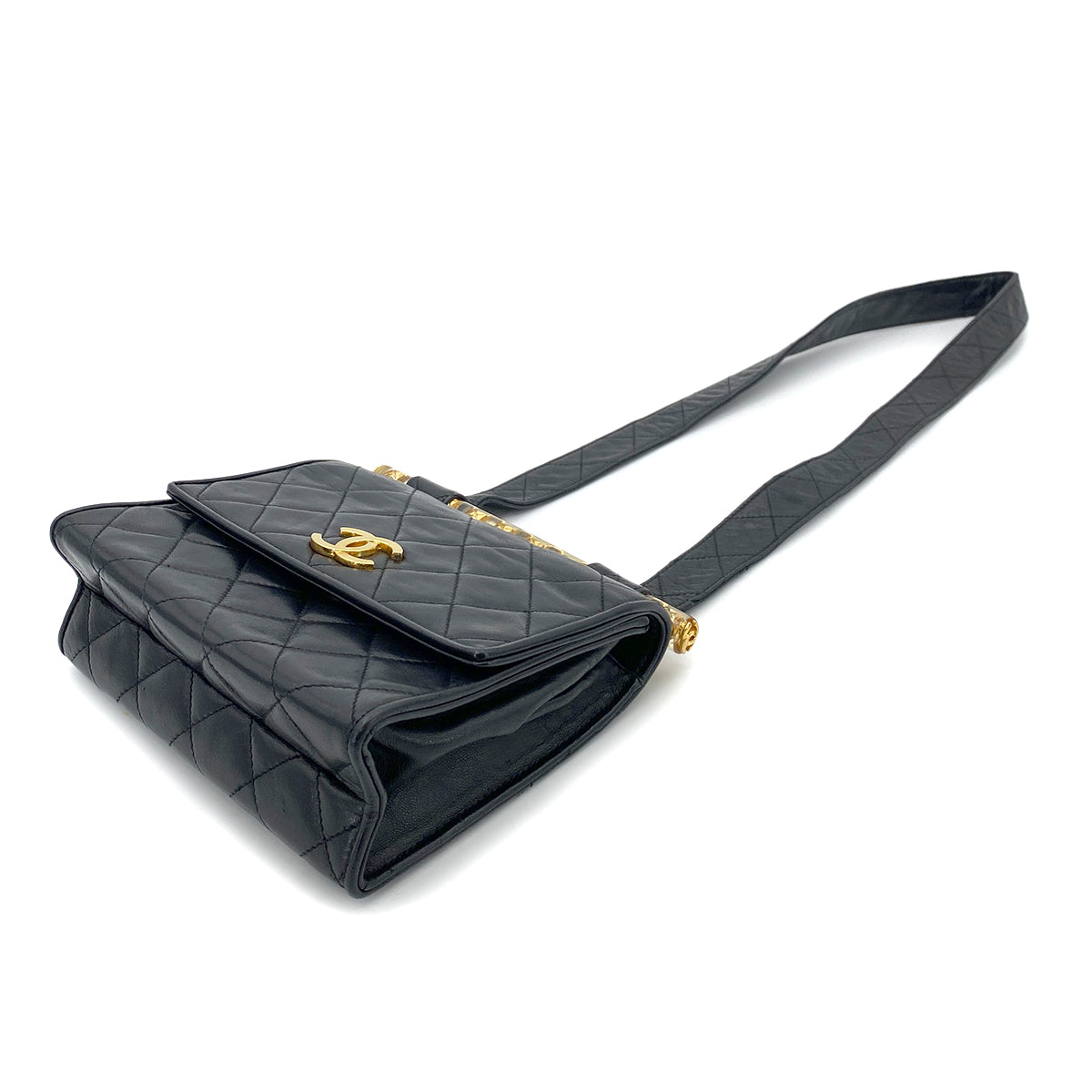 CHANEL VINTAGE MATELASSE SHOULDER BAG BLACK LAMB SKIN 90254619