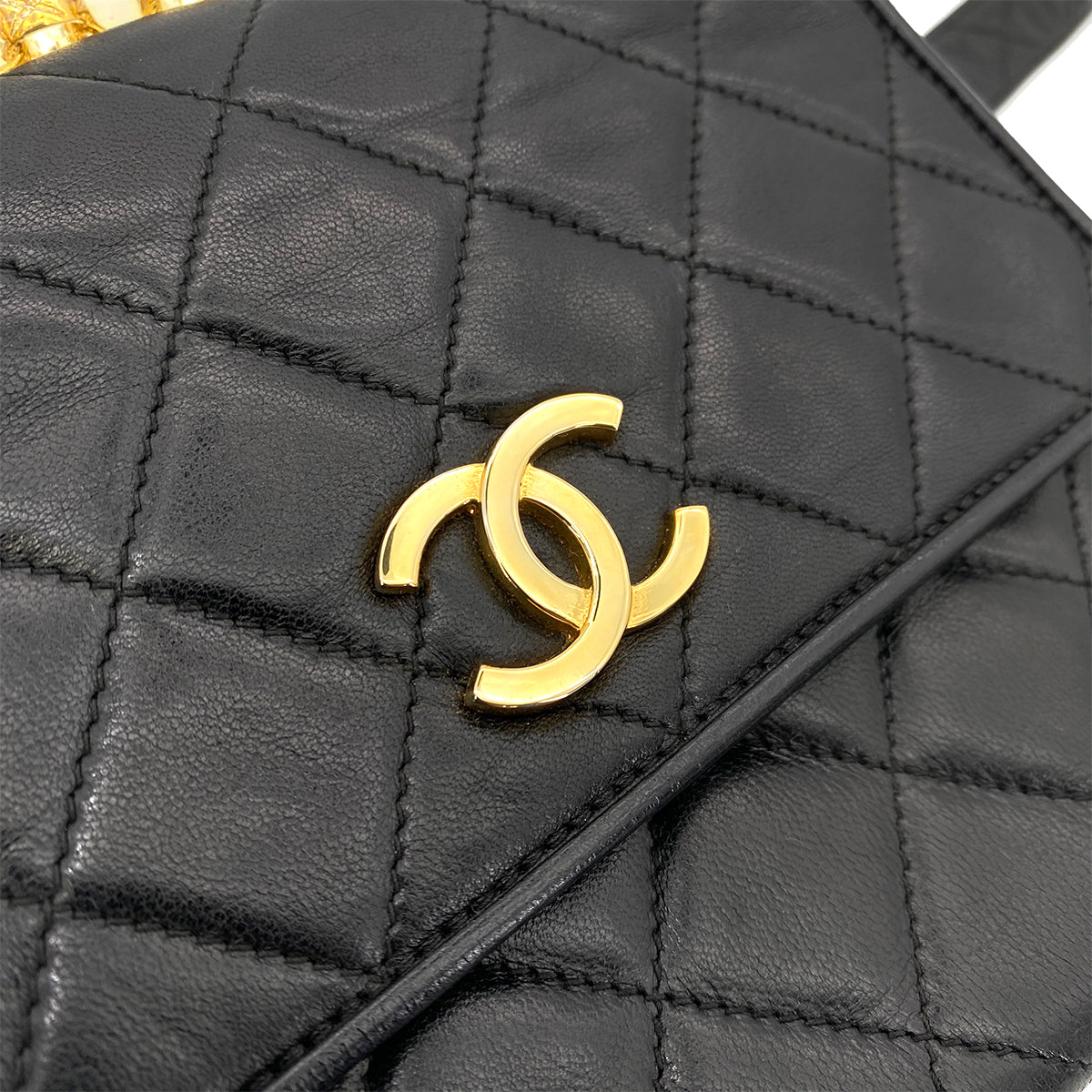 CHANEL VINTAGE MATELASSE SHOULDER BAG BLACK LAMB SKIN 90254619