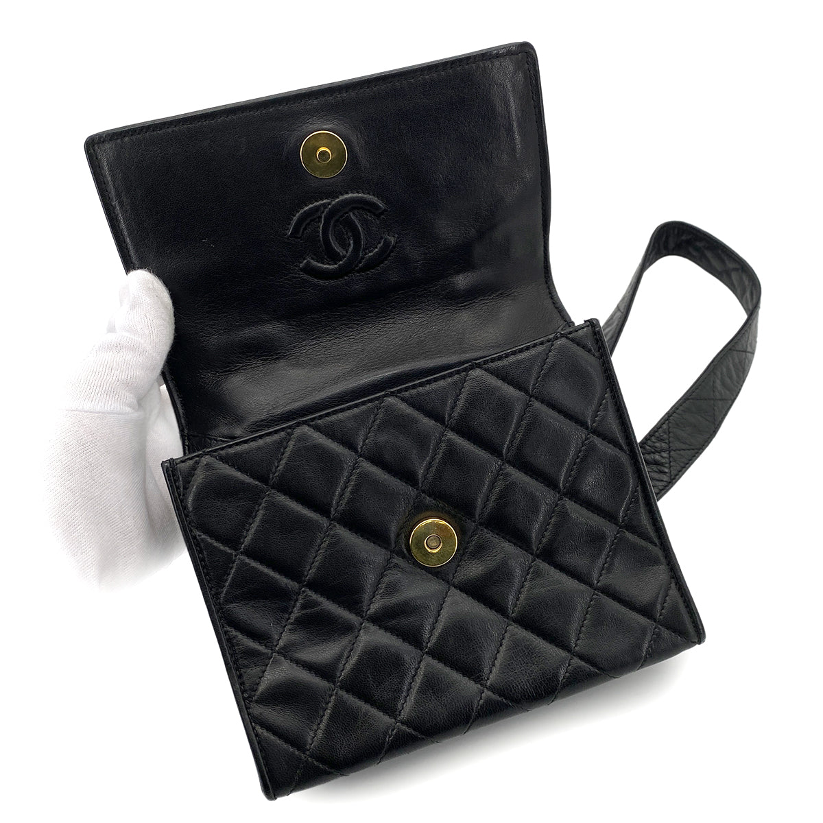 CHANEL VINTAGE MATELASSE SHOULDER BAG BLACK LAMB SKIN 90254619
