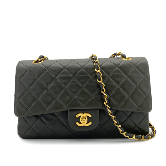 CHANEL VINTAGE CLASSIC FLAP MEDIUM CHAIN SHOULDER BAG KAHKI LAMB SKIN 90254620