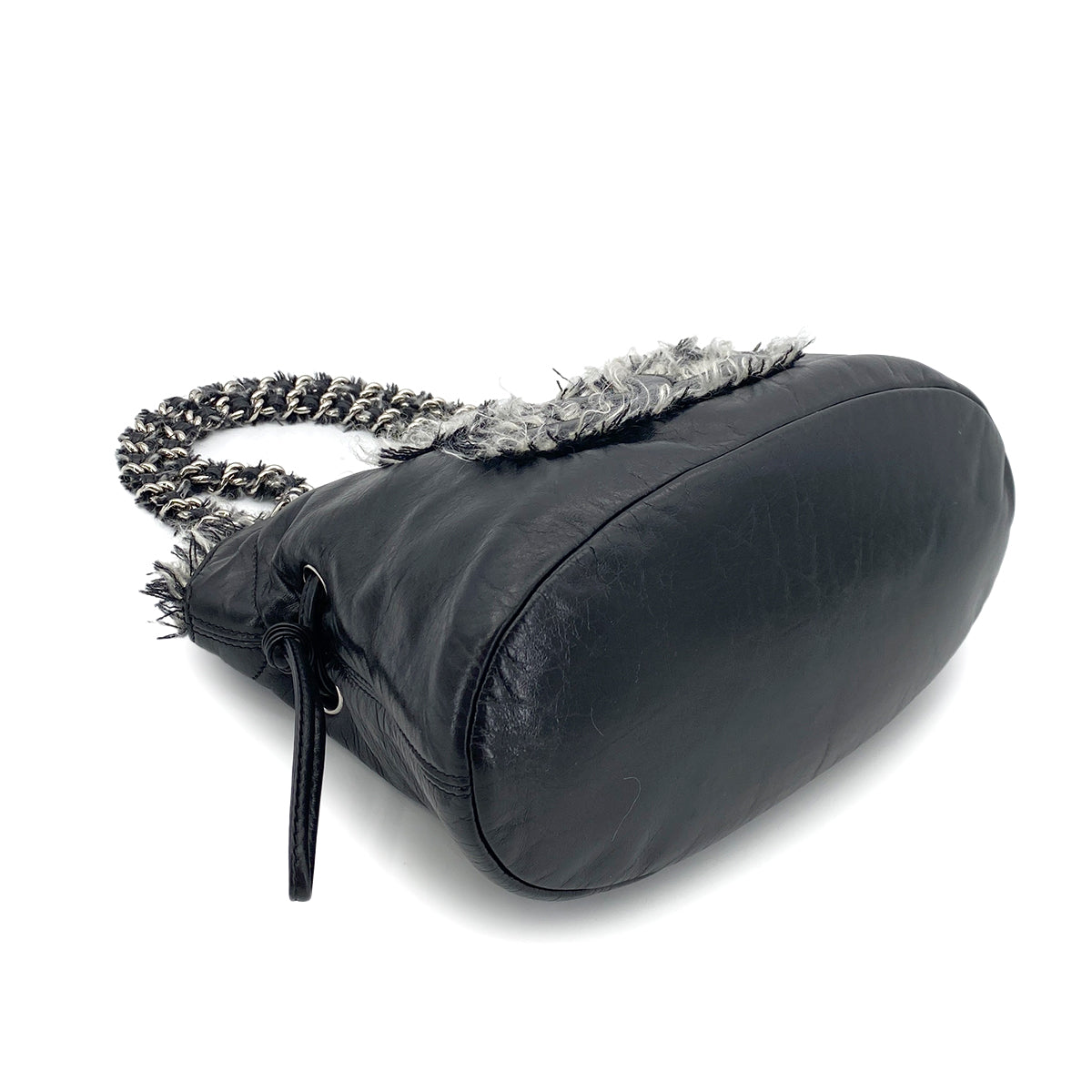 CHANEL CHAIN TOTE BAG BIG COCO BLACK TWEED LEATHER 90254622