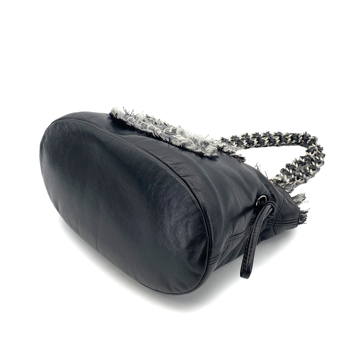 CHANEL CHAIN TOTE BAG BIG COCO BLACK TWEED LEATHER 90254622