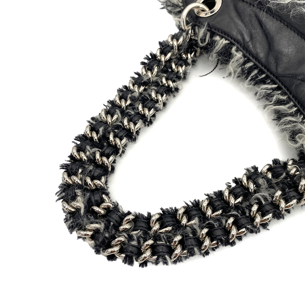CHANEL CHAIN TOTE BAG BIG COCO BLACK TWEED LEATHER 90254622