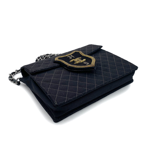 CHANEL VINTAGE EMBLEM CHAIN SHOULDER BAG BLACK CANVAS 90254623 - PURPOSE