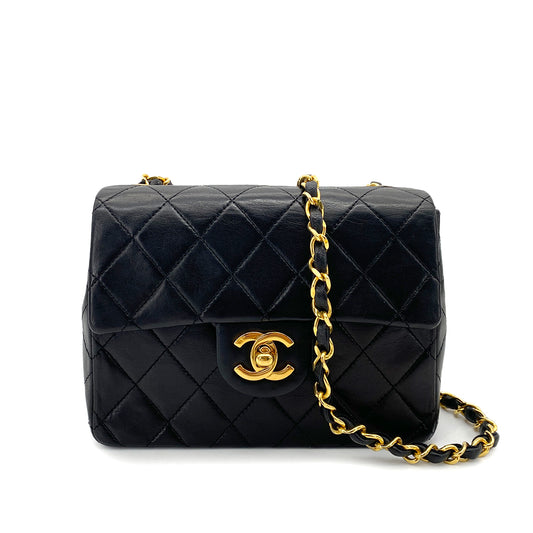 CHANEL VINTAGE MINI SQUARE 17 CHAIN SHOULDER BAG BLACK LAMB SKIN 90254624