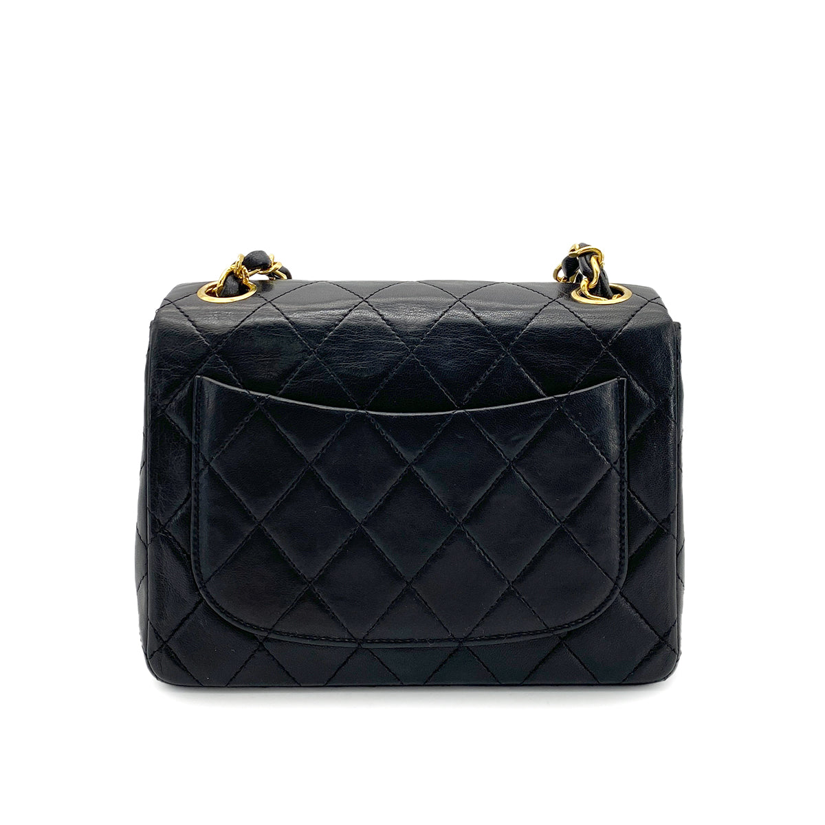 CHANEL VINTAGE MINI SQUARE 17 CHAIN SHOULDER BAG BLACK LAMB SKIN 90254624