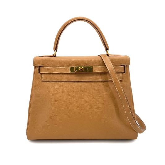 HERMES KELLY 28 RETOURNE NATURAL COUCHEVEL HAND SHOULDER BAG 〇W GHW 90254694
