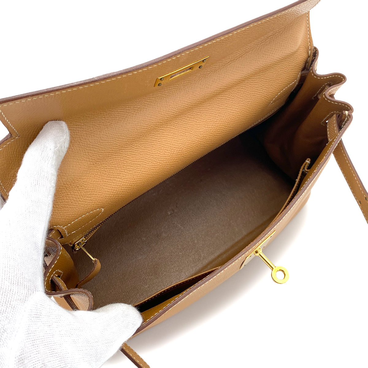 HERMES KELLY 28 RETOURNE NATURAL COUCHEVEL HAND SHOULDER BAG 〇W GHW 90254694