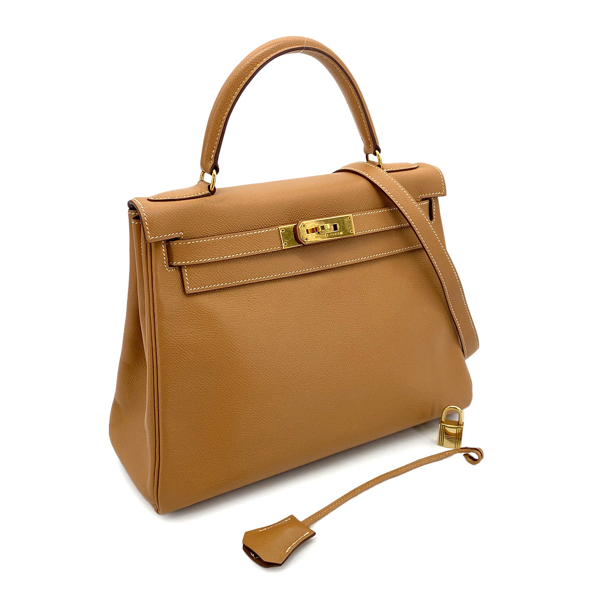 HERMES KELLY 28 RETOURNE NATURAL COUCHEVEL HAND SHOULDER BAG 〇W GHW 90254694