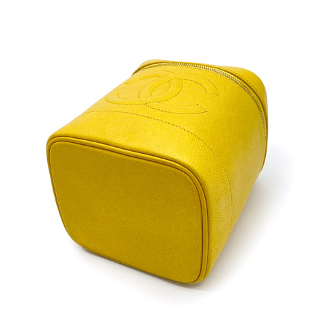 CHANEL VINTAGE VANITY HAND BAG YELLOW CAVIAR SKIN 90254702