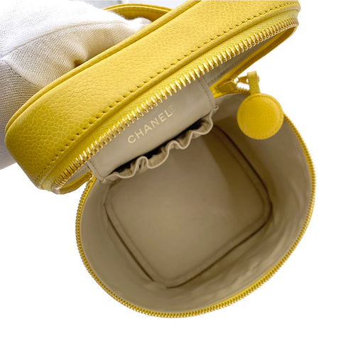 CHANEL VINTAGE VANITY HAND BAG YELLOW CAVIAR SKIN 90254702